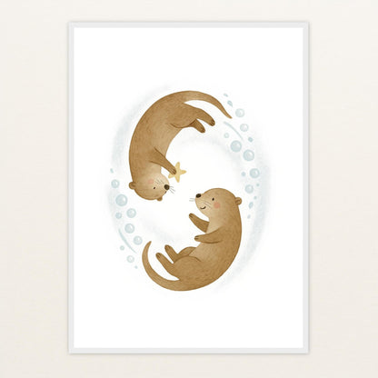 Otti der Otter - Motiv: "Stern" Poster mit Holzrahmen von tinylearner